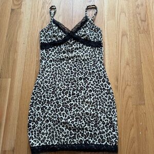 SHEIN Leopard Print Slip with Black Lace